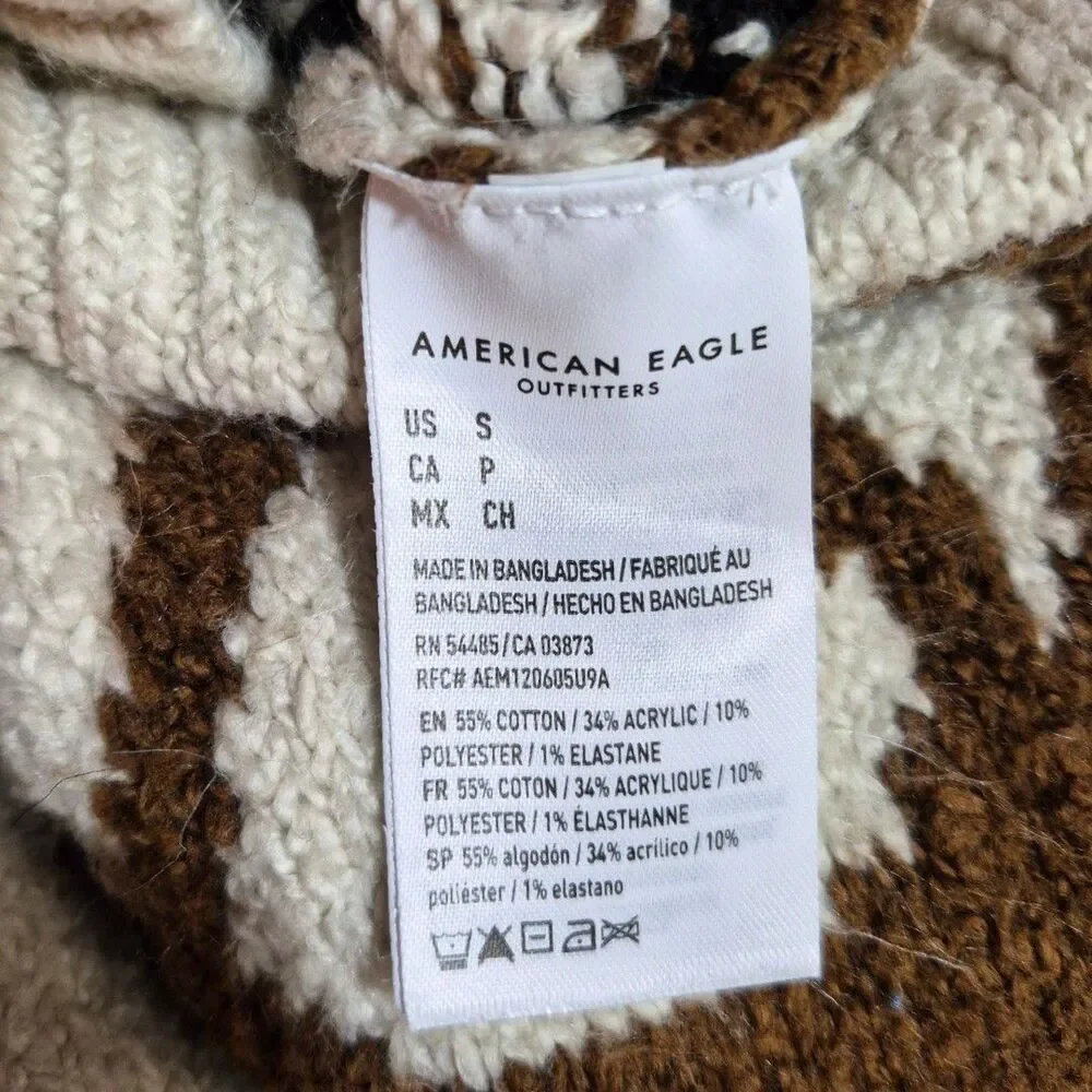 American Eagle S Buffalo Fair Isle Ski Hooded Sweater Cream Cabincore Western